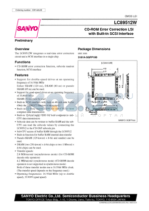 LC89512W datasheet - CD-ROM Error Correction LSI with Built-In SCSI Interface