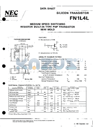 FN1L4L datasheet - MEDIUM SPEED SWITCHING RESISTOR BUILT-IN TYPE PNP TRANSISTOR MINI MOLD