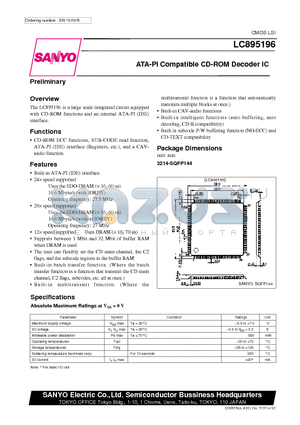 LC895196 datasheet - ATA-PI Compatible CD-ROM Decoder IC