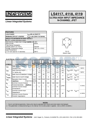 FN4117A datasheet - ULTRA-HIGH INPUT IMPEDANCE N-CHANNEL JFET