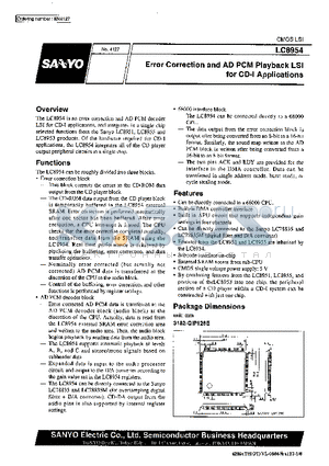 LC8954 datasheet - Error Correction and ADPCM Playback LSI for CD-1 Applications