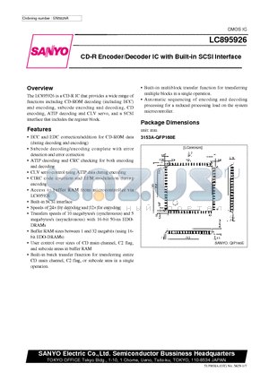 LC895926 datasheet - CD-R Encoder/Decoder IC with Built-in SCSI Interface
