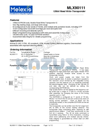 MLX90111 datasheet - 128bit Read Write Transponder