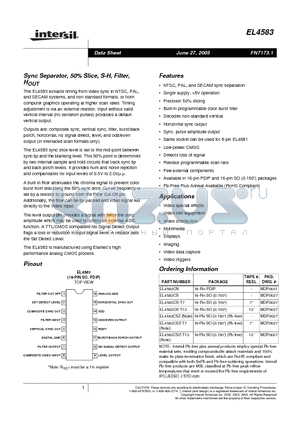 FN7173 datasheet - Sync Separator, 50% Slice, S-H, Filter, Horizontal sync output