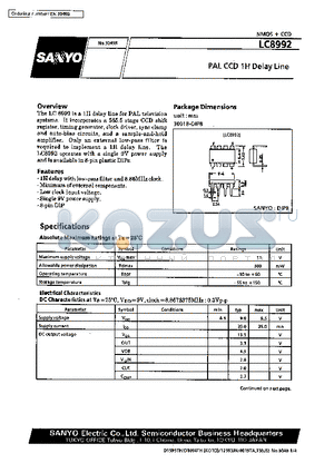 LC8992 datasheet - PAL CCD 1H Delay Line