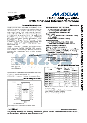 MAX11626EEE datasheet - 12-Bit, 300ksps ADCs with FIFO and Internal Reference