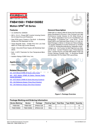 FNB41560_13 datasheet - FNB41560 Is A Motion SPM 45 Series that Fairchild Has Newly Developed to Provide A Very Compact and High...
