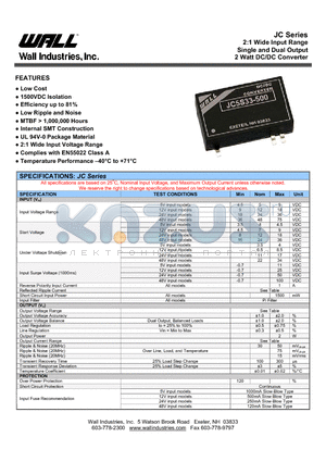 JC12S15-134 datasheet - 2:1 Wide Input Range Single and Dual Output 2 Watt DC/DC Converter