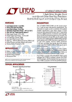 LT1494HS8 datasheet - 1.5UA Max, Single, Dual and Quad Over-The-Top Precision Rail-to-Rail Input and Output Op Amps