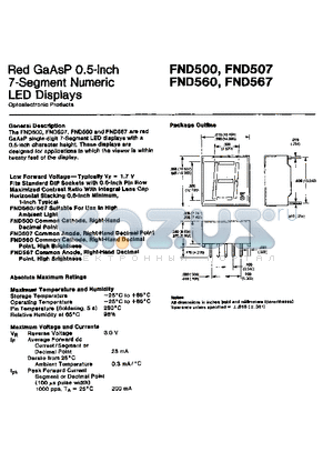 FND500 datasheet - Red GaAsP 0.5-inch 7-Segment Numeric LED Displays