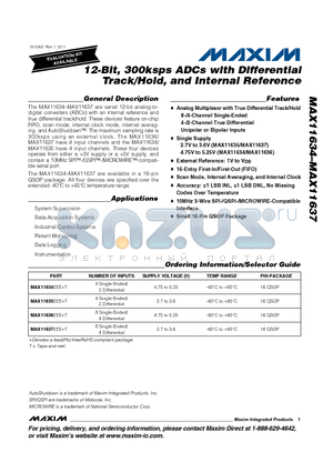 MAX11634 datasheet - 12-Bit, 300ksps ADCs with Differential