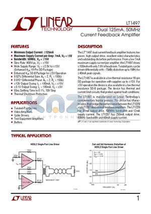 LT1497 datasheet - Dual 125mA, 50MHz Current Feedback Amplifier