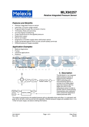 MLX90257 datasheet - Relative Integrated Pressure Sensor