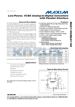 MAX1165 datasheet - Low-Power, 16-Bit Analog-to-Digital Converters with Parallel Interface