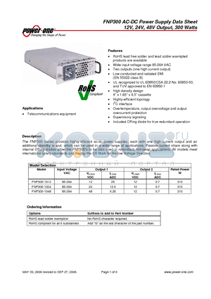 FNP300-1012 datasheet - AC-DC Power Supply 12V, 24V, 48V Output, 300 Watts