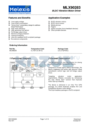 MLX90283ELD datasheet - BLDC Vibration Motor Driver