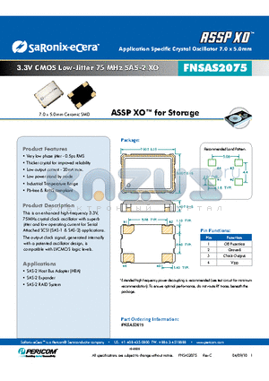 FNSAS2075 datasheet - 3.3V CMOS Low-Jitter 75 MHz SAS-2 XO