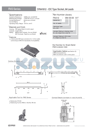 FNS13-06400-00BF datasheet - DIN41612 - IDC Type Socket, 64 96 Leads / 33MIL (0.847mm), Hitachi Cable (150V, 105`C)