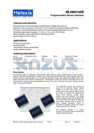 MLX90314ABLUD datasheet - Programmable Sensor Interface