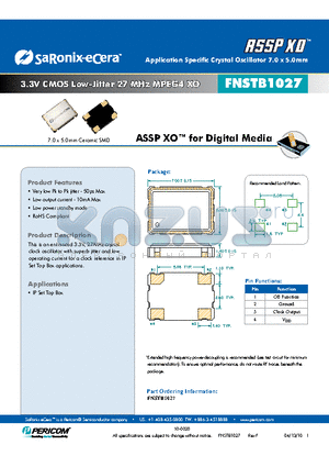 FNSTB1027 datasheet - 3.3V CMOS Low-Jitter 27 MHz MPEG4 XO