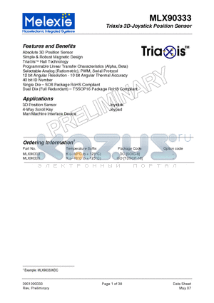 MLX90333KDC datasheet - Triaxis 3D-Joystick Position Sensor