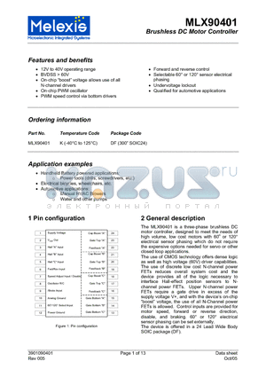 MLX90401 datasheet - Brushless DC Motor Controller