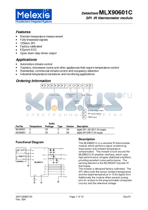 MLX90601EZABAAXX datasheet - SPI IR thermometer module