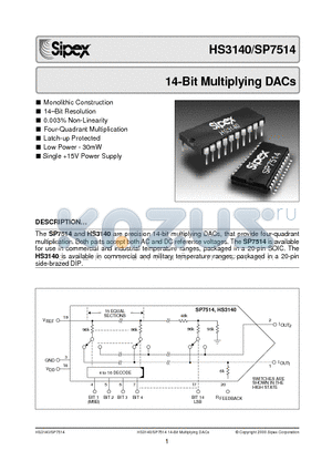 HS3140 datasheet - 14-Bit Multiplying DACs