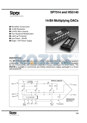 HS3140 datasheet - 14-Bit Multiplying DACs