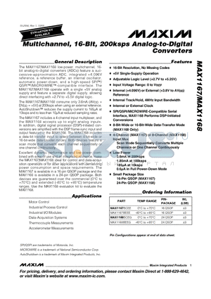 MAX1167BEEE datasheet - Multichannel, 16-Bit, 200ksps Analog-to-Digital Converters