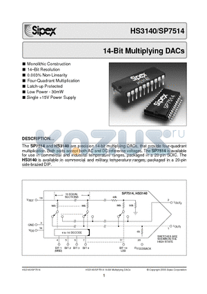 HS3140B-3/883 datasheet - 14-Bit Multiplying DACs