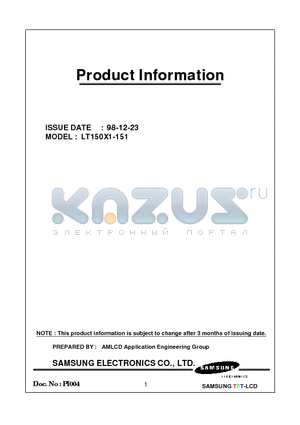 LT150X1-151 datasheet - Color active matrix TFT (Thin Film Transistor) liquid crystal display (LCD)