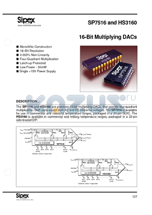 HS3160 datasheet - 16-Bit Multiplying DACs