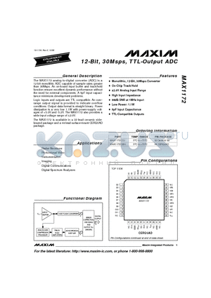 MAX1172CDJ datasheet - 12-Bit, 30Msps, TTL-Output ADC