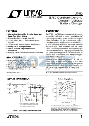 LT1512 datasheet - SEPIC Constant-Current/ Constant-Voltage Battery Charger