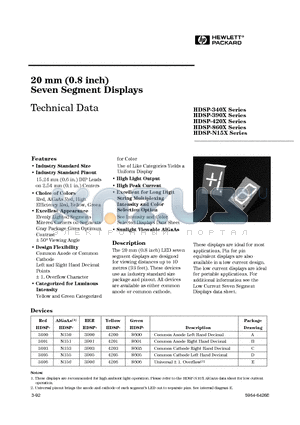 HDSP-340X datasheet - 20 mm (0.8 inch) Seven Segment Displays