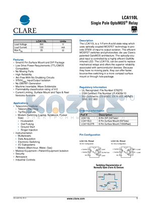 LCA110LSTR datasheet - Single Pole OptoMOS Relay