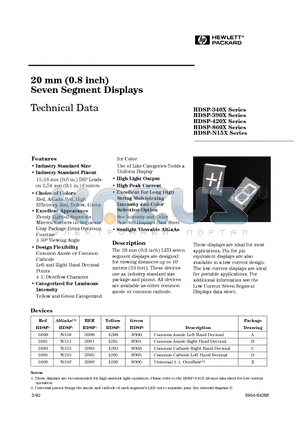 HDSP-390X datasheet - 20 mm (0.8 inch) Seven Segment Displays