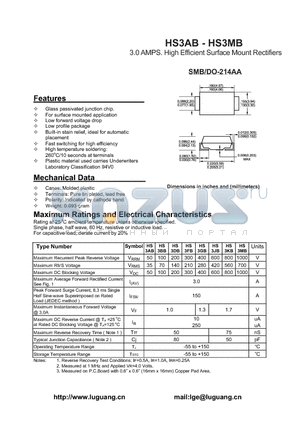 HS3AB datasheet - 3.0 AMPS. High Efficient Surface Mount Rectifiers