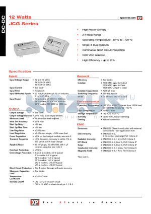 JCG1212S12 datasheet - DC-DC Power Supplies