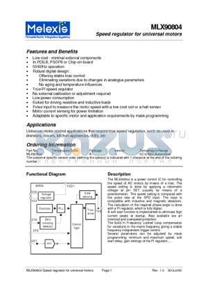 MLX90804 datasheet - Speed regulator for universal motors