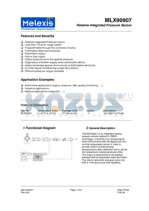 MLX90807LUF datasheet - Relative Integrated Pressure Sensor