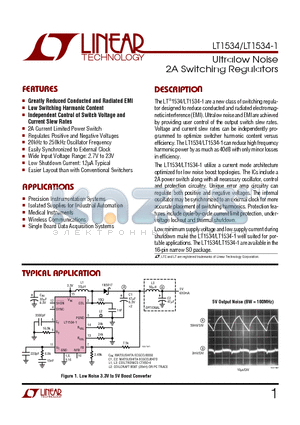 LT1534-1 datasheet - Ultralow Noise 2A Switching Regulators