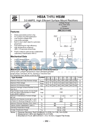 HS3J datasheet - 3.0 AMPS. High Efficient Surface Mount Rectifiers