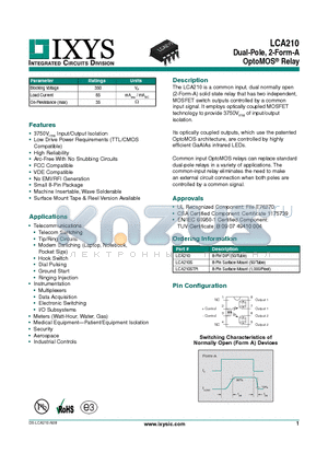 LCA210 datasheet - Dual-Pole, 2-Form-A OptoMOS Relay