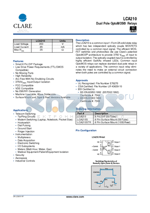 LCA210S datasheet - Dual Pole OptoMOS Relays