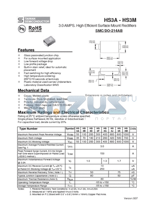 HS3K datasheet - 3.0 AMPS. High Efficient Surface Mount Rectifiers