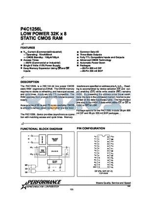 P4C1256L-55SC datasheet - LOW POWER 32K x 8 STATIC CMOS RAM