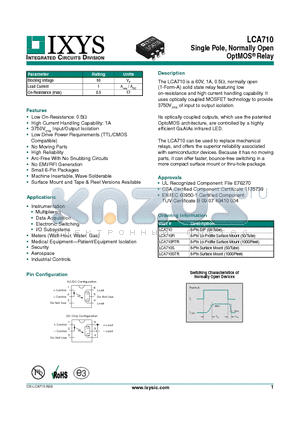 LCA710 datasheet - Single Pole, Normally Open OptMOS Relay