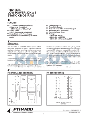 P4C1256L55PCLF datasheet - LOW POWER 32K x 8 STATIC CMOS RAM